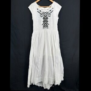 Free People Cotton Gauze Midi Dress S Boho Festival Resort Embroidered Cutout